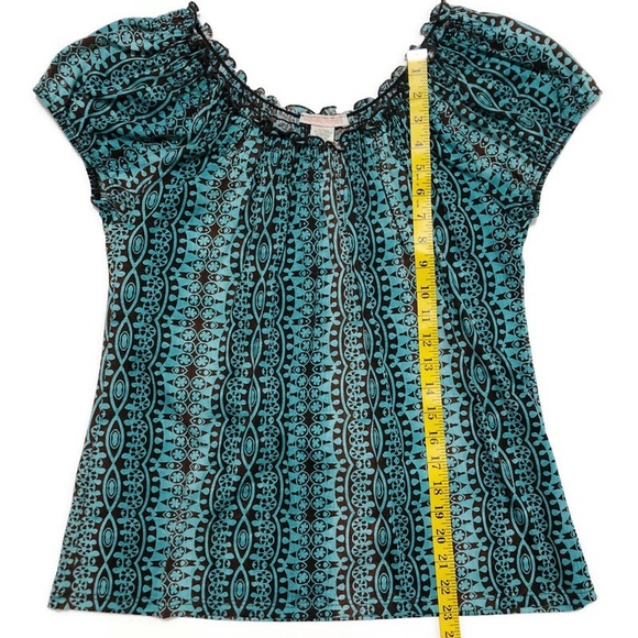 CLAUDIA RICHARD Boho Peasant Top Blue Brown Sz LG - Picture 14 of 15